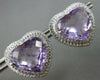 LARGE 25.55CT DIAMOND & AAA AMETHYST 14K WHITE GOLD HEART SHAPE CLIP ON EARRINGS