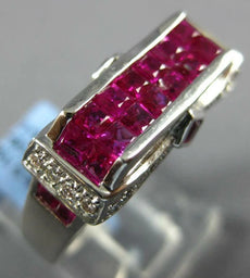 3.35CT DIAMOND & AAA RUBY 18KT WHITE GOLD ROUND & PRINCESS RECTANGULAR FUN RING