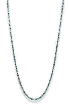 54.31CT AAA AQUAMARINE & TSAVORITE 18KT WHITE GOLD 3D BAGUETTE & ROUND NECKLACE
