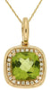 1.53CT DIAMOND & AAA PERIDOT 14K YELLOW GOLD 3D CUSHION & ROUND FLOATING PENDANT