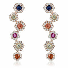 1.17CT DIAMOND & MULTI COLOR SAPPHIRE 14KT ROSE GOLD MULTI HEXAGON EARRINGS