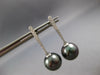 ESTATE LARGE .19CT DIAMOND & TAHITIAN PEARL 14KT WHITE GOLD BAR HANGING EARRINGS