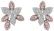 1.51CT DIAMOND 14KT ROSE & WHITE GOLD 3D MULTI LEAF FLOWER FUN HANGING EARRINGS