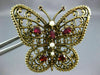 ANTIQUE LARGE 1.26CT AAA GARNET & PEARL 14KT YELLOW GOLD 3D BUTTERFLY BROOCH PIN