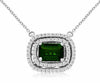 LARGE 1.33CT DIAMOND & AAA RUSSALITE 14K WHITE GOLD 3D EMERALD CUT HALO NECKLACE|WC8318C-1