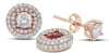 LARGE 1.9CT DIAMOND 14KT ROSE GOLD SOLITAIRE 3 ROW HALO STUD JACKET EARRING SET