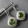 1.92CT DIAMOND & AAA PERIDOT 14KT WHITE GOLD SQUARE LEVERBACK HANGING EARRINGS