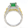 LARGE 2.61CT WHITE & FANCY YELLOW DIAMOND & AAA EMERALD 18KT 2 TONE GOLD 3D RING