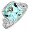 ESTATE 3.55CT DIAMOND & AAA AQUAMARINE 14KT WHITE GOLD CUSHION & ROUND FUN RING