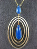LARGE 5.0CT AAA BLUE AGATE 14KT YELLOW GOLD TEAR DROP MULTI CIRCULAR FUN PENDANT