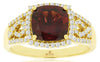 LARGE 3.10CT DIAMOND & AAA GARNET 14KT YELLOW GOLD 3D CUSHION & ROUND HALO RING