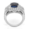 ESTATE LARGE 6.53CT DIAMOND & AAA SAPPHIRE 18KT WHITE GOLD CUSHION & ROUND RING