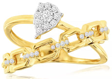 .23CT DIAMOND 14KT YELLOW GOLD CLUSTER LOVE KNOT CRISS CROSS PEAR SHAPE FUN RING