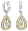 .68CT DIAMOND 14KT 2 TONE GOLD 3D DOUBLE TEAR DROP HUGGIE FUN HANGING EARRINGS