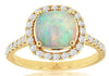 2.0CT DIAMOND & AAA OPAL 14KT YELLOW GOLD CUSHION & ROUND SQUARE HALO LOVE RING