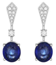 8.74CT DIAMOND & AAA SAPPHIRE 18KT WHITE GOLD OVAL & ROUND PENTAGON FUN EARRINGS