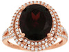 LARGE 6.04CT DIAMOND & AAA GARNET 14K ROSE GOLD 3D OVAL & ROUND DOUBLE HALO RING