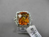 ESTATE LARGE 4.93CT DIAMOND & EXTRA FACET CITRINE 14KT WHITE GOLD HALO LEAF RING