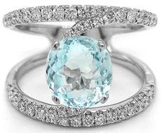 EXTRA LARGE 3.19CT DIAMOND & AAA PARAIBA TOURMALINE 18KT WHITE GOLD 3D LOVE RING