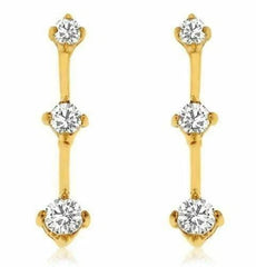 ESTATE .50CT DIAMOND 14KT YELLOW GOLD CLASSIC 3 STONE JOURNEY HANGING EARRINGS