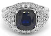 ESTATE LARGE 6.53CT DIAMOND & AAA SAPPHIRE 18KT WHITE GOLD CUSHION & ROUND RING