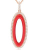 ESTATE .38CT DIAMOND & RED ENAMEL 14KT ROSE GOLD OPEN OVAL FUN FLOATING PENDANT