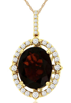 5.88CT DIAMOND & AAA GARNET 14KT YELLOW GOLD OVAL & ROUND HALO FLOATING PENDANT