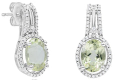 2.67CT DIAMOND & AAA LEMON QUARTZ 14K WHITE GOLD 3D OVAL & ROUND FLORAL EARRINGS
