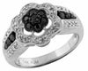ESTATE .50CT WHITE & BLACK DIAMOND 14KT WHITE GOLD 3D CLASSIC FLOWER RING