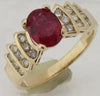 Estate 1.67Ct Diamond & AAA Ruby 14Kt Yellow Gold Oval & Round Pyramid Engagement Ring