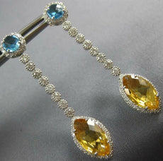 LARGE 6.20CT DIAMOND & AAA BLUE TOPAZ & CITRINE 18KT WHITE GOLD HANGING EARRINGS
