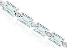 9.61CT DIAMOND & AAA AQUAMARINE 14KT WHITE GOLD 3D EMERALD CUT & ROUND BRACELET