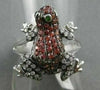 ESTATE WIDE .84CTW EMERALD GARNET & DIAMOND 18KT WHITE GOLD FUN FROG RING