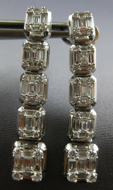 LARGE 1.61CT DIAMOND 18KT WHITE GOLD CLUSTER INVISIBLE JOURNEY HANGING EARRINGS