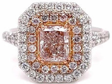 LARGE 1.84CT WHITE & PINK DIAMOND 18KT WHITE & ROSE GOLD 3D CUSHION & ROUND RING