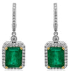 7.20CT DIAMOND & AAA EMERALD 18KT 2 TONE GOLD ROUND & EMERALD CUT HALO EARRINGS