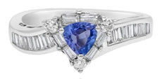 1.21CT DIAMOND & AAA TANZANITE 18KT WHITE GOLD 3D TRILLION ROUND & BAGUETTE RING