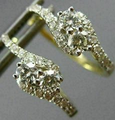 ESTATE .61CT DIAMOND 14KT YELLOW GOLD 3D TWO STONE LOVE CLASSIC HUGGIE EARRINGS