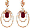 LARGE 1.72CT DIAMOND & AAA RUBY 14KT ROSE GOLD 3D OVAL & ROUND HANGING EARRINGS