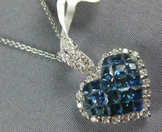 2.35CT DIAMOND & AAA SAPPHIRE 14KT WHITE GOLD INVISIBLE HEART SHAPE LOVE PENDANT