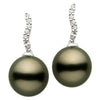 ESTATE .12CT DIAMOND & AAA TAHITIAN PEARL 14KT WHITE GOLD 3D WAVE SWIRL EARRINGS