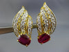 ESTATE LARGE 4.52CT DIAMOND & AAA RUBY 18KT WHITE GOLD LEAF CLIP ON EARRINGS E/F