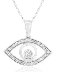 ESTATE .20CT DIAMOND 14K WHITE GOLD 3D ROUND LUCKY EVIL EYE FUN HANGING EARRINGS