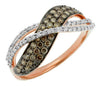 .59CT WHITE & MOCHA DIAMOND 14KT WHITE ROSE BLACK GOLD DOUBLE LEAF INFINITY RING
