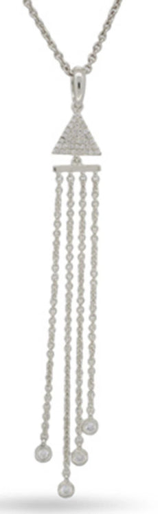 .18CT DIAMOND 14KT WHITE GOLD TRIANGULAR MULTI ROW CHANDELIER FLOATING PENDANT