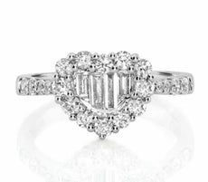 ESTATE .85CT DIAMOND 18KT WHITE GOLD 3D ROUND & BAGUETTE HEART SHAPE LOVE RING