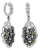 LARGE 3.61CT MULTI COLOR DIAMOND 18KT WHITE GOLD FLORAL HUGGIE HANGING EARRINGS