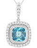 LARGE 1.89CT DIAMOND & AAA BLUE TOPAZ 14KT WHITE GOLD 3D CUSHION & ROUND PENDANT