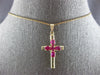 ESTATE 1.0CT AAA RUBY 14K YELLOW GOLD OVAL 5 STONE CROSS FLOATING PENDANT #27884