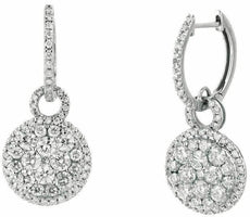 ESTATE 1.90CT DIAMOND 14KT WHITE GOLD 3D ROUND CLUSTER FLOWER HANGING EARRINGS